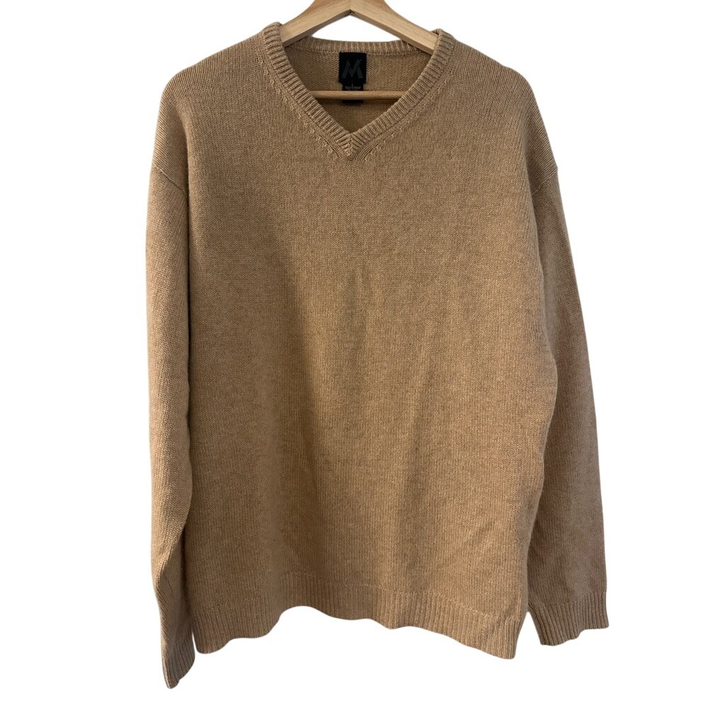Magaschoni Men's V-Neck Sweater in Warm Camel cashmere light weight size L